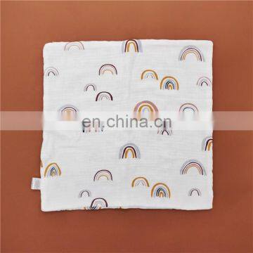 Rainbow Print Organic Cotton Muslin Comforter Blanket Burp Cloth New Born Baby Gift Set photo-2