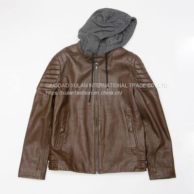 HOT SALE 2021 NEW ARRIVAL MEN'S GENUINE LAMBSKIN LEATHER JACKET WITH DETACHABLE HOOD