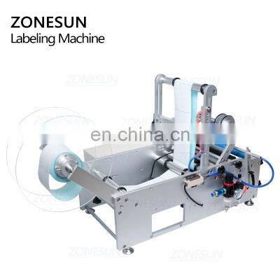 ZONESUN TB-190 Wine Double Side Sticker Round Water Semi Automatic Digital Bottle Labeling Machine For Plastic Bottle photo-5