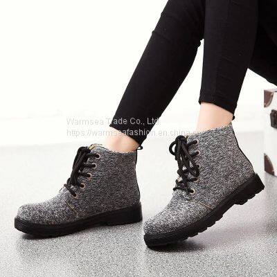 Casual Shoes Women Korean Style Trendy Short Boots Women Thick Velvet Lace-up Flat Shoes Women photo-3