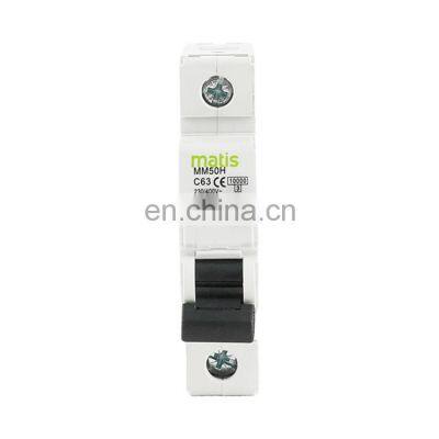 Good Quality and Cheap Easy to Use Durable Matis MM50H-1P 1-63A 380V 50/60hz Electrical Mini Circuit Breaker