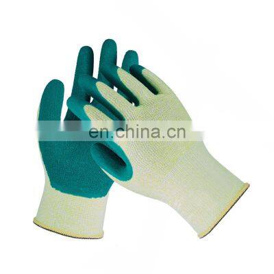 Hi-Vis Fluorescent Yellow Anti Cut Resistant Gloves with Special Crinkle Latex Coating