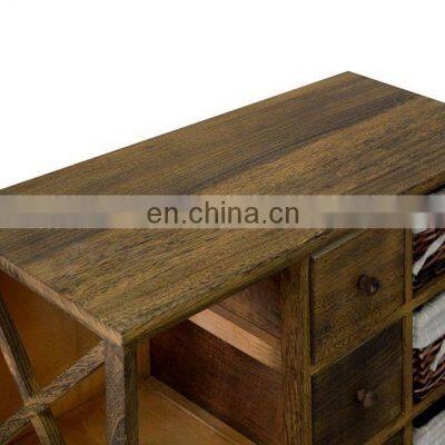 Sideboard Cupboard 4 Drawers 2 Shelves 3 Baskets Wicker Wood Fabric Brown Country Style Kitchen Bedroom photo-3