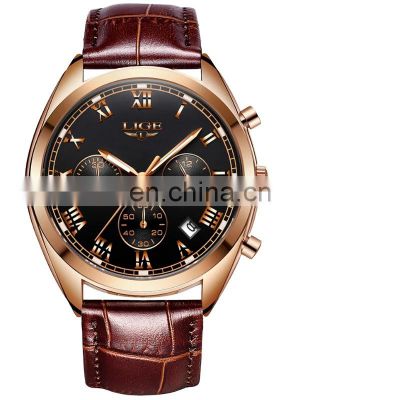 Lige 9852 24 Hour Date Men Quartz Watch Reloj Waterproof Clock Luxury Leather Watches Men Lige Brand