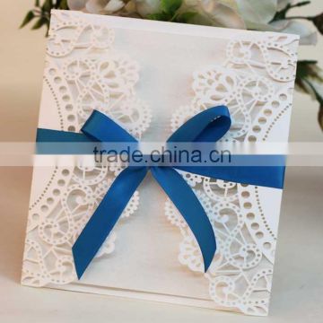 2016 Hot Sale Romantic Ribbon Elegant Laser Cut Wedding Invitation Card