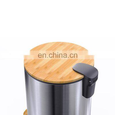 Entry-level Basic 3L 5L 12L 20L 30L Stainless Steel Round Pedal Bin Bamboo Lid Soft Close Inner Bucket Home Bathroom Kitchen photo-4