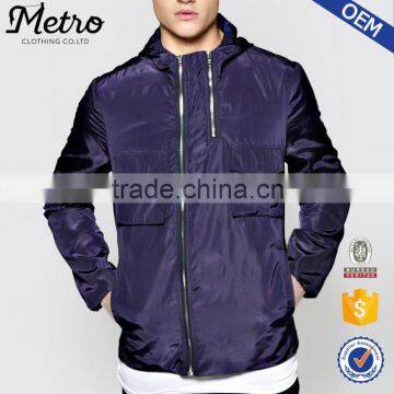 Wholesale Custom Mens Purple Hooded Zip Details Jackets