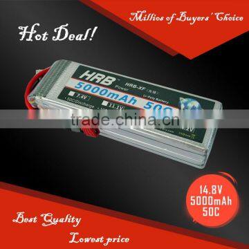 High rate RC Lipo Battery Pack 4s 5000mah 14.8v with 50C discharge current