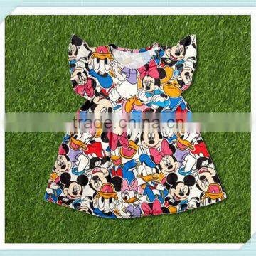 yiwu Fancy newest flutter sleeve summer kids clothes baby girl mouse head patterns party dress Children frocks designs