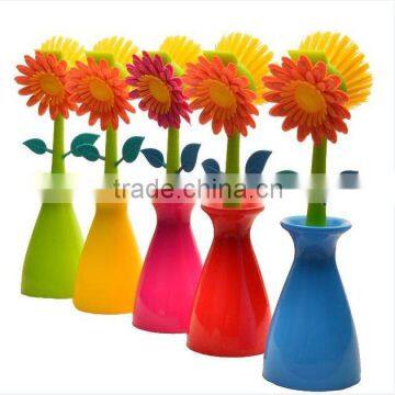 Multipurpose Flower Dish Scrub Cleaning Brush With Holder