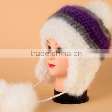 New Arrival Real Mink Caps Ladies Casual Warm Winter Hat Ear Cap