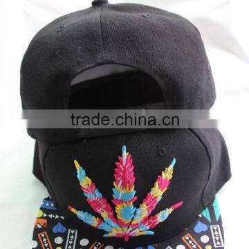 Wholesale Leaf Embroidery Printed Flat Brim Man Women Snapback Cap Cheap