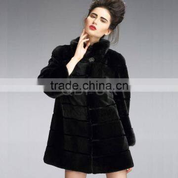 QD29213 Wholesale Women Top Rabbit Fur Jacket With Mink Fur Trim