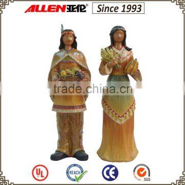 16.3"standing Indian pilgrim resin figurines with fruits for Thanksgiving decoration