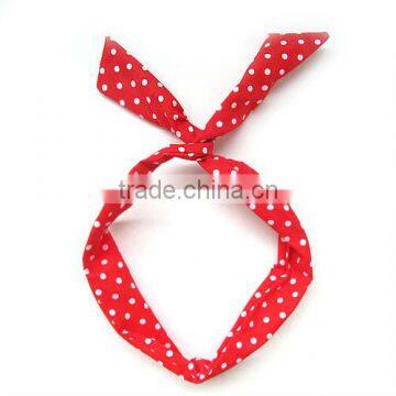 Korea Rabbit Bunny Ear DIY Wire Headband Scarf Hair Band Bow Head Wrap Polkadot H028