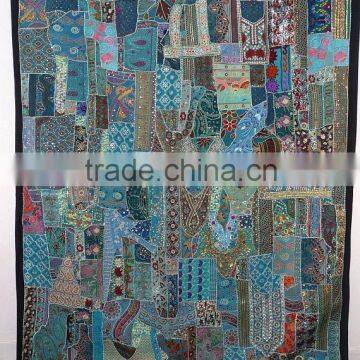 Indian Recycle Sari Patchwork curtains panel WallHanging , Handmade Patchwork Wall Decor Art curtains