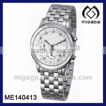 latest design 2014 all steel watch mens white dial quartz stainless steel watch water resistant