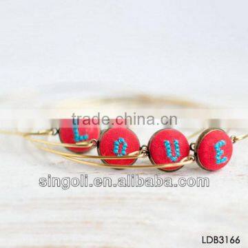 Handmade fabric letters gold thin bangles fashion cute jewelry set from china