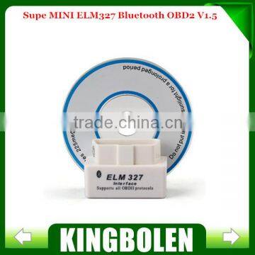 High Quality SUPER White MINI ELM327 Bluetooth OBD2 V1.5 Universal OBDII Car Diagnostic Scanner Super ELM 327