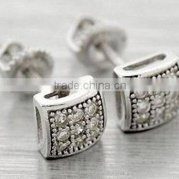 925 Sterling Silver Square Micro Pave Cz Earrings Screwback