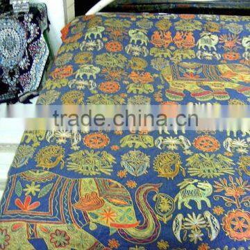 Tribal Bedspread Embroidered Elephant Bedding Throw