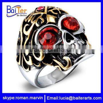 Vintage Titanium Skull Ring , 316L Stainless Steel Skull Ring,men's Skull Ring With Ruby