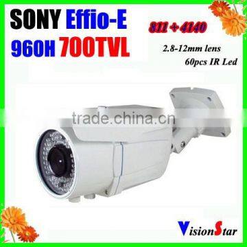 CCTV Camera 700TVL OSD Menu 2.8-12mm Varifocal Lens 60Pcs IR Leds Sony Effio-E CXD4140GG+811 Outdoor Surveillance Bullet Camera