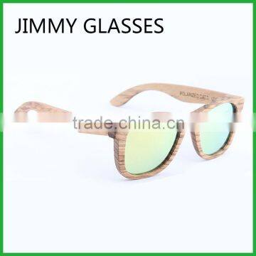 Made in China Custom Wood Sunglasses Zebra Frame with Yellow Mirror REVO Polarized Lens Eyewear