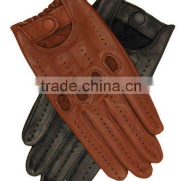 Top Quality 100% Genuine Cowhide Analine Leather Mens Driving Gloves with Button Closure, Brown Leather Driving Gloves