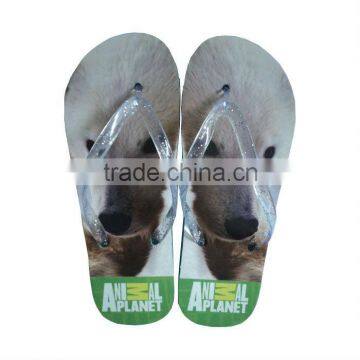 2013 new well sale cheap women's flip flops with Thermal transfer insole and transparent upper (HG13007