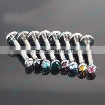 Mixed Color stone crystal internal thread Labret Ring 316L Surgical steel Fashion body jewelry