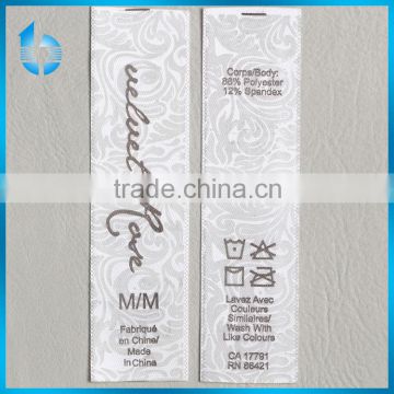 Woven satin ribbon double printed swimwear clothing care label