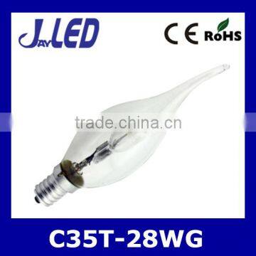 28W CE ROHS Glass Body Halogen C35 E14 With Tail Bulb
