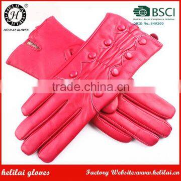 Cheap leather gloves with buttons and elastic for girls in winter