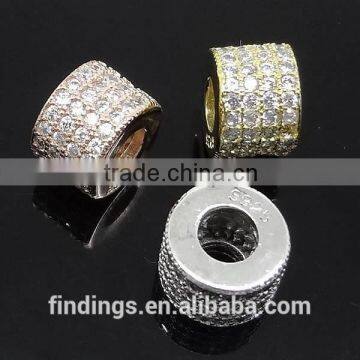 SJ3132 925 silver sterling silver pave beads for sale, tube metal bead finding 2014