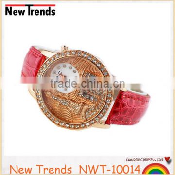 2016 New Eiffel Tower rhinestone women watch with leather band