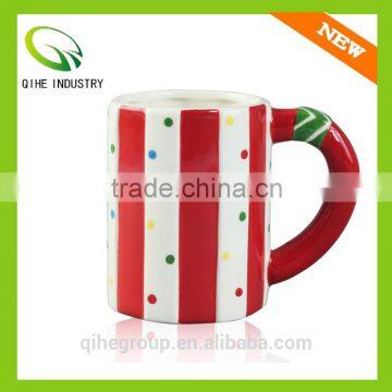 red stripe ceramic coffee mug with big handle