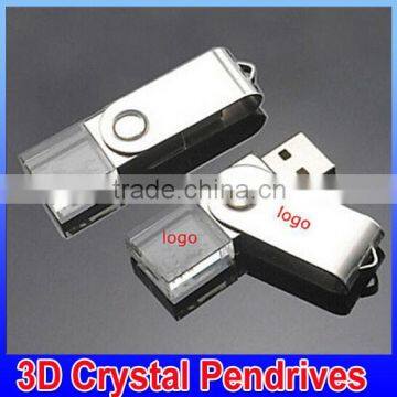 LED lighting logo crystal usb flash drive with 3D laser engraved logo 4gb 8gb 16gb pendrives