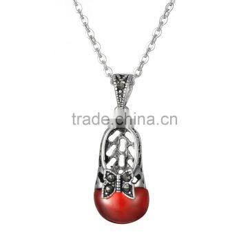 925 sterling silver 3D CZ garnet angel baby shoe pendant necklaces