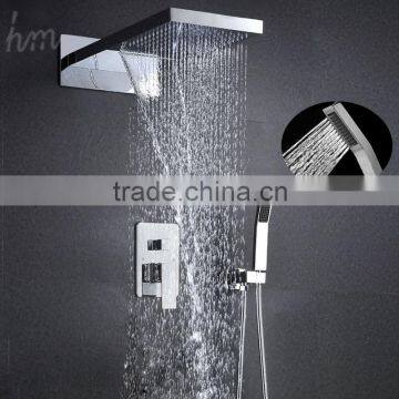 Square shower faucet system bathroom faucet with shower cold and hot water control rainfall and waterfall shower head set