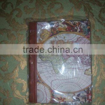 old world map theme printed handmade paper notebooks with leather trim