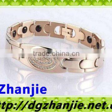 Golden Bio Magnetic Titanium Bracelet with Diamond #11007