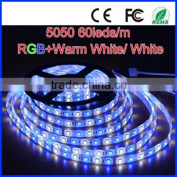 New 5050 60leds/m rgbw 12V 5m/roll RGBW 14.4w/m 72W IP20 nonwaterproof high lumen 2years warranty flexible led strip light