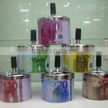 ASHTRAY METAL EURO BILL COOL GIFT NEW SMOKE CIGARETTE PUSH DOWN SPINNING photo-2