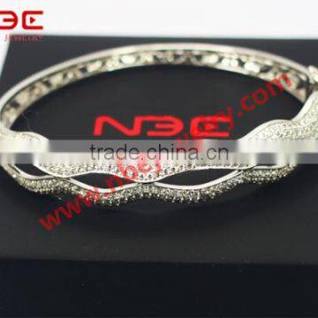 Women fashion silver bangle, wax micro pave setting 925 silver bangle