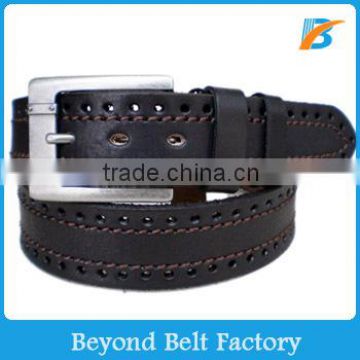 Beyond Mens 38mm Casual Leather Jeans Belt With Two Row Stitch and Perforation