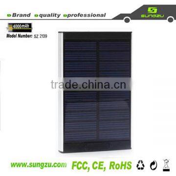 the best quality Sungzu factory USB real 4000mah solar charger for tablet PC