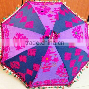 Designer Indian Cotton Vintage Embroidered Umbrella Handmade Sun Summer Parasol