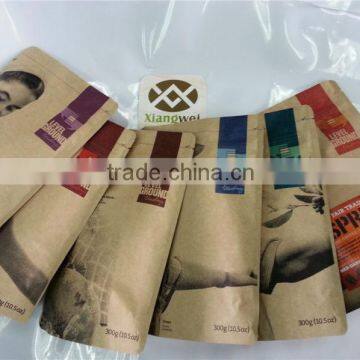 custom 1000g coffee bean kraft paper packaging bag in 2014