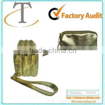 metallic pu wrist phone pouch with compartment